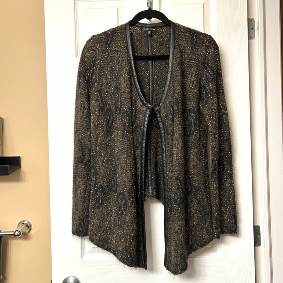 Eileen Fisher Mohair Blend Leather Trim Open Cardigan Paisley Design Size XS - Picture 4 of 17